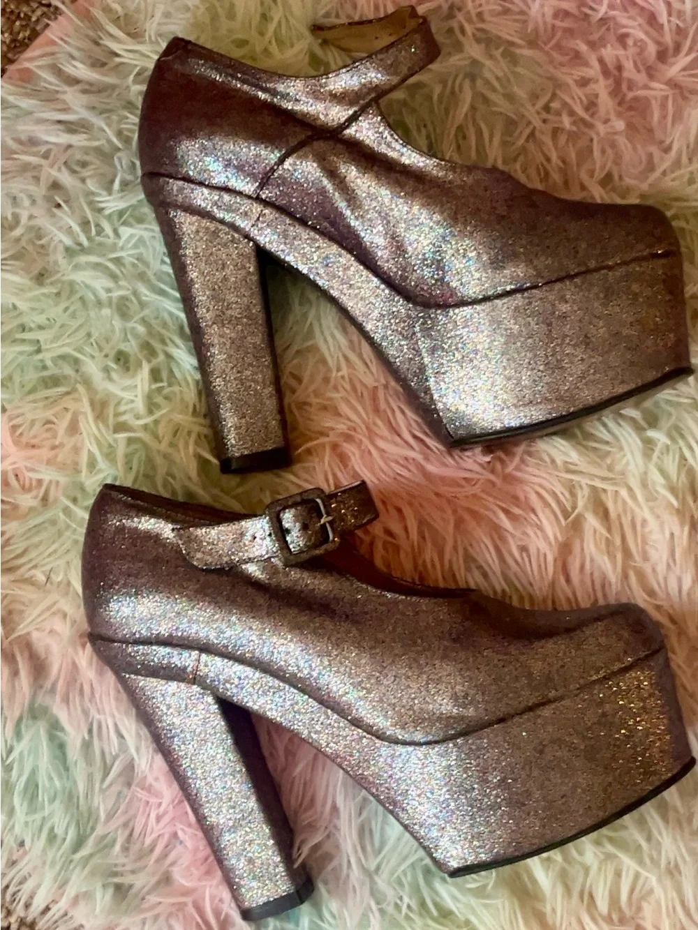 Metallic Silver Platform Mary Jane Heels -EL DANTES from Spain Y2K  Vintage